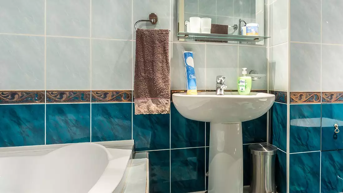 Bathroom featuring Three Different Types of Tiles