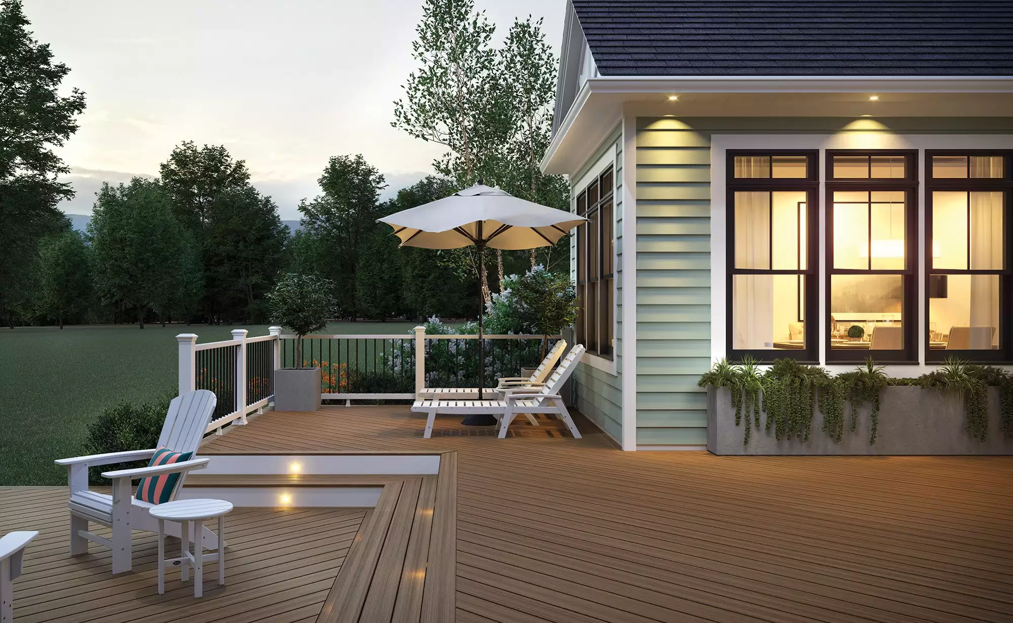 Modern Backyard Deck with Lighting